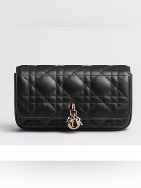 Dior Black Quilted Leather Clutch with Gold Letter Charms